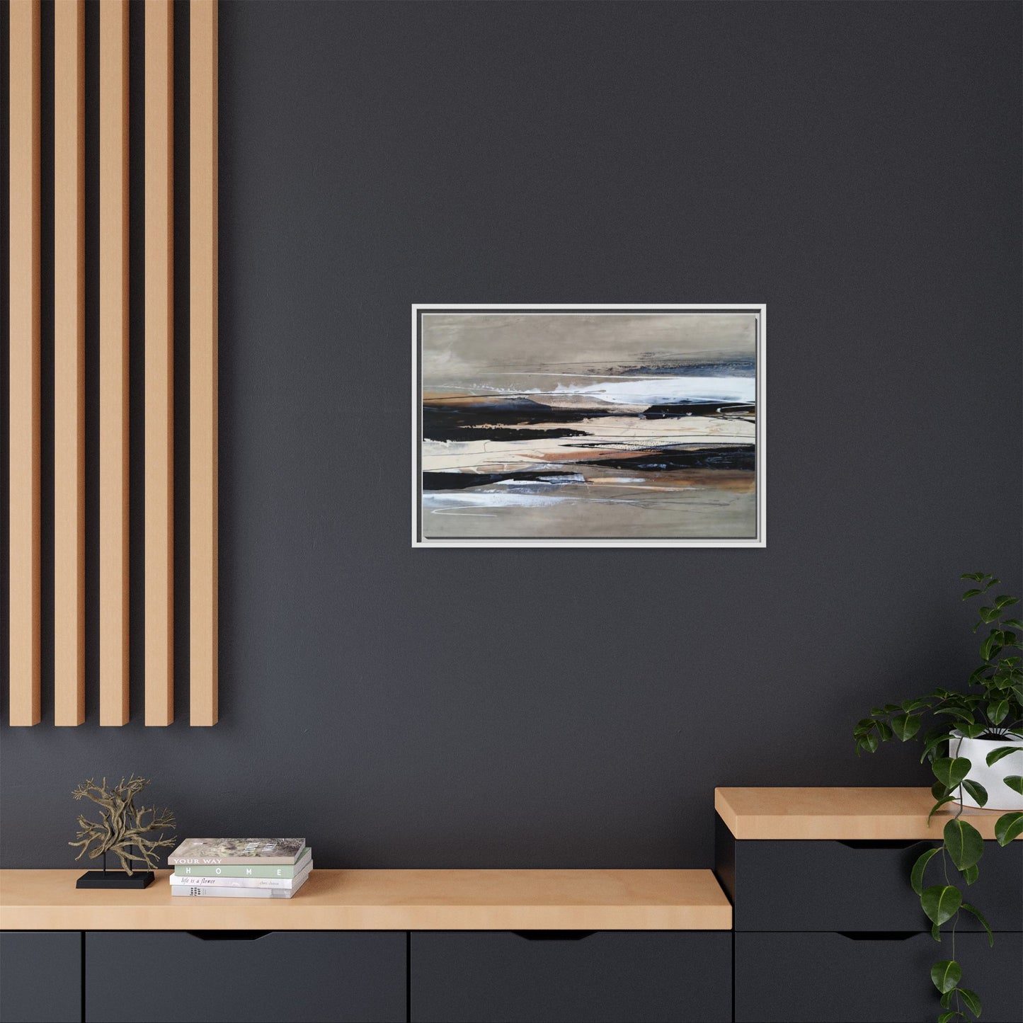 Abstract Seascape Matte Canvas Framed Wall Art — Neutral Coastal Landscape