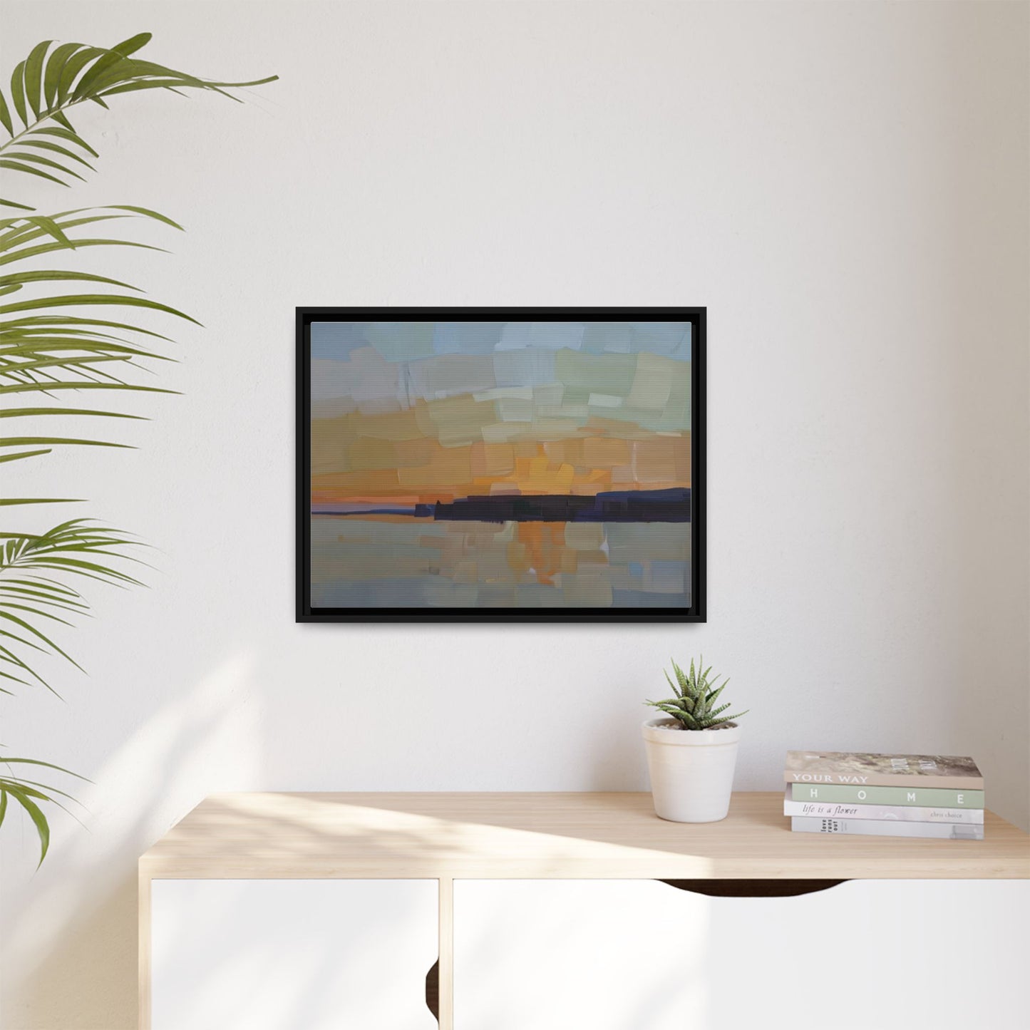 Framed Matte Canvas Sunset Abstract Landscape Art Print