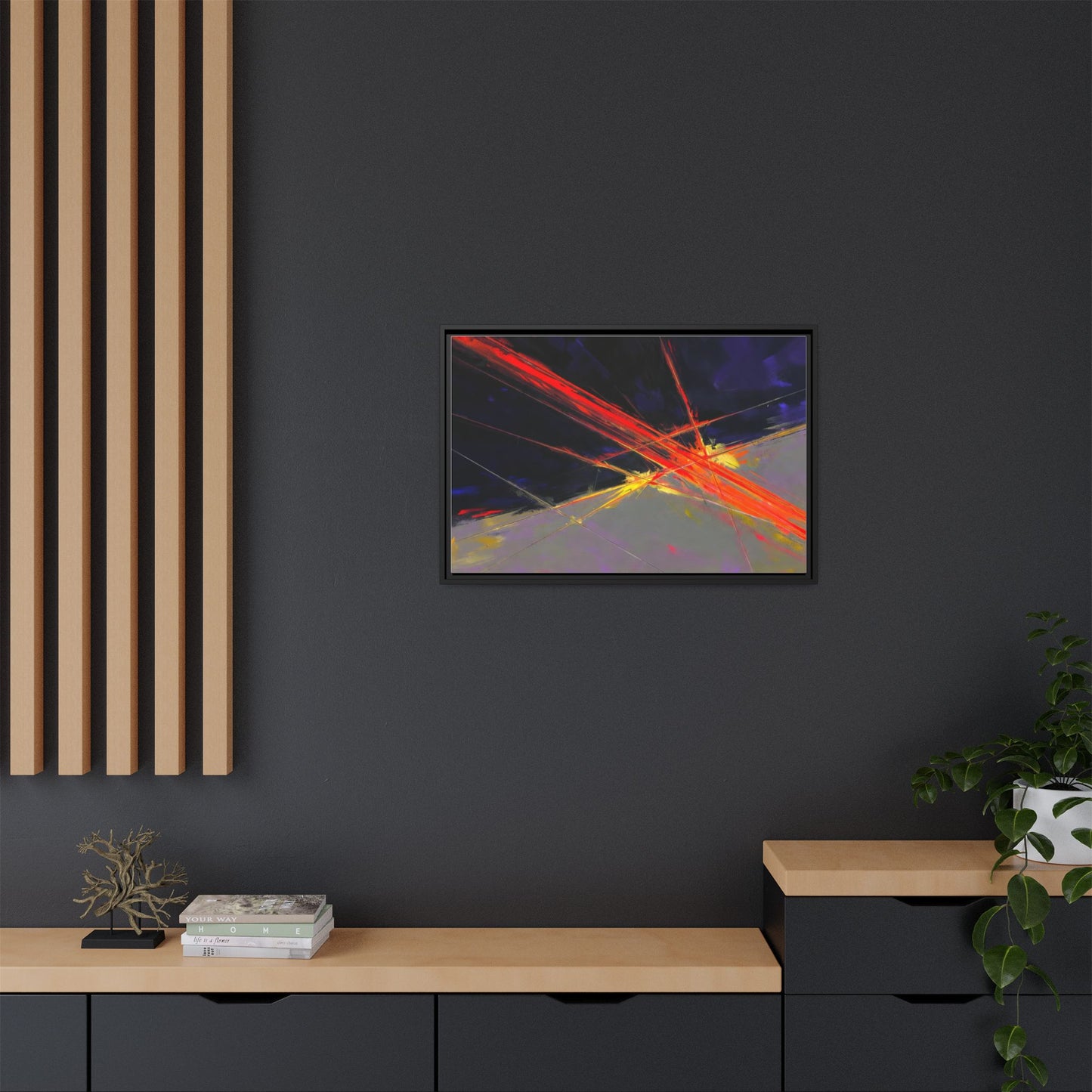 Abstract Red Streaks Framed Matte Canvas Art — Modern Multi‑Color Wall Decor