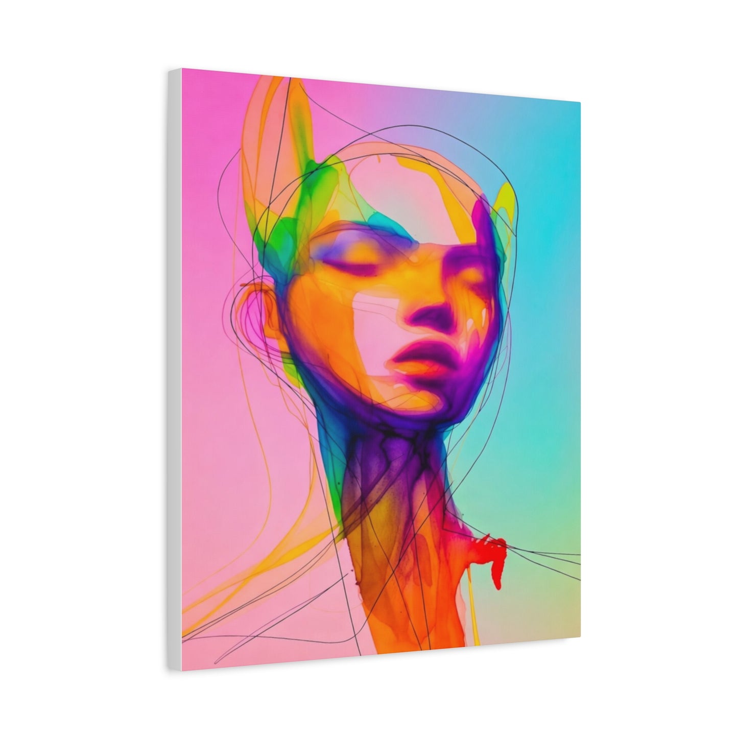 Abstract Neon Portrait Matte Canvas Wall Art