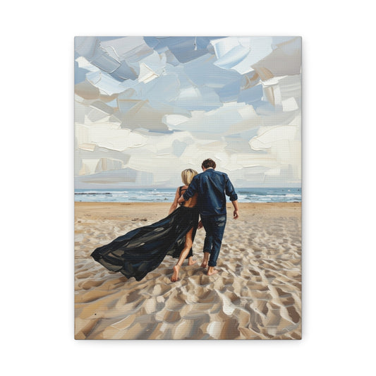 Beach Couple Canvas Print — Romantic Seaside Wall Art, Matte Stretched 1.25"