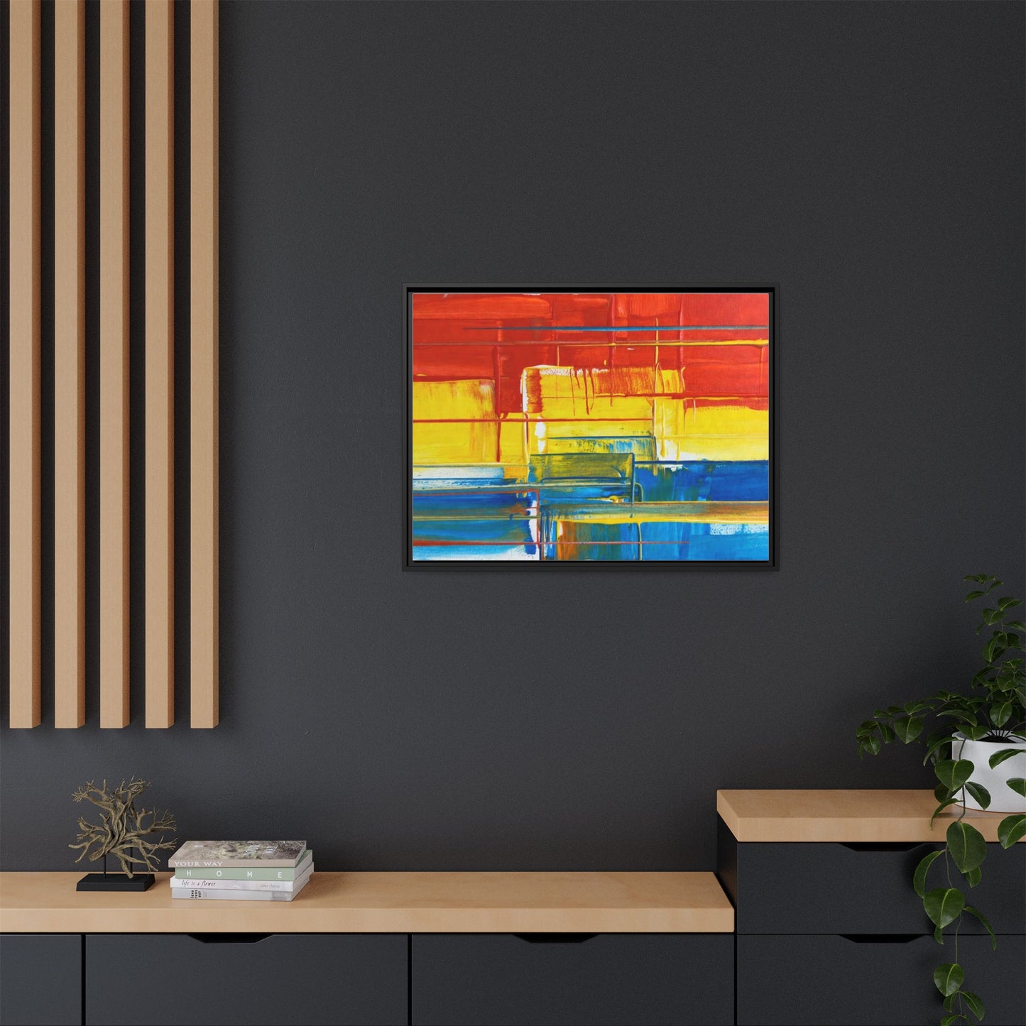 Abstract Multi-Color Framed Canvas Art — Modern Geometric Wall Decor