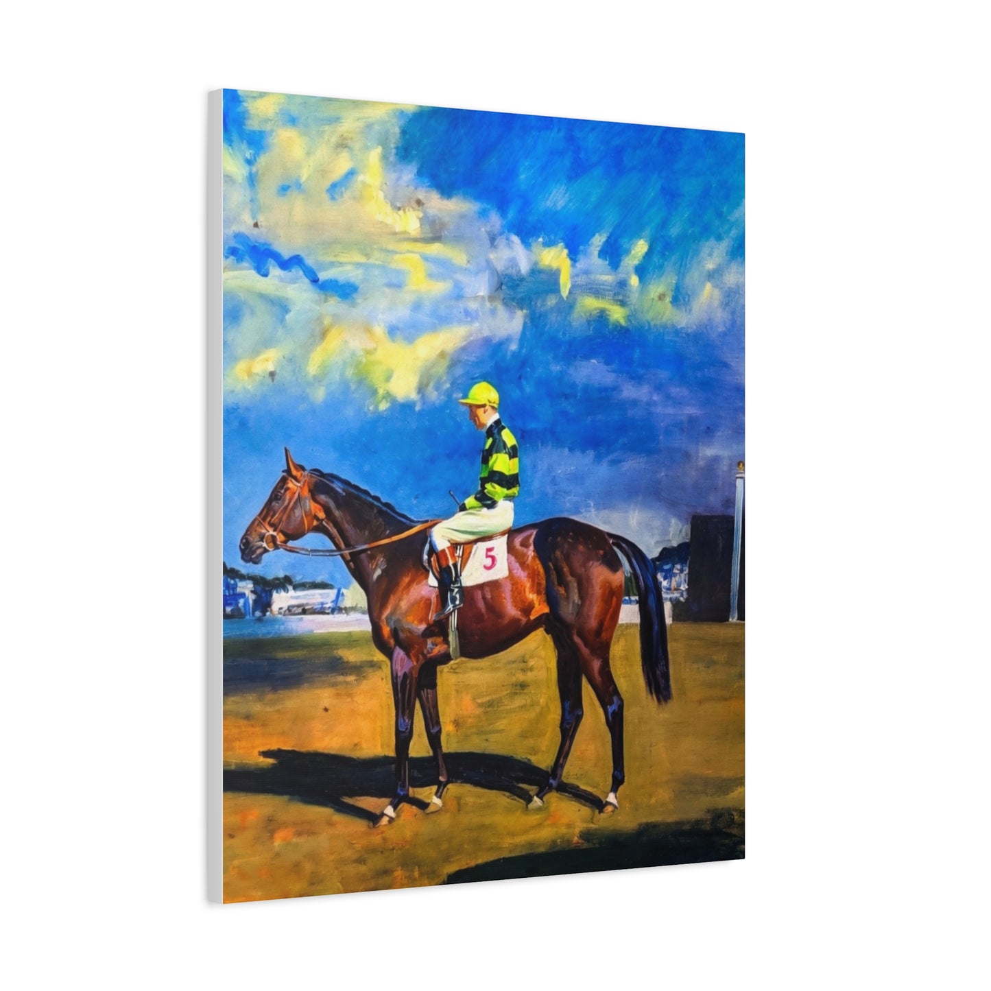 Horse Racing Jockey Canvas Print — Equestrian Art Matte Stretched Wall Decor