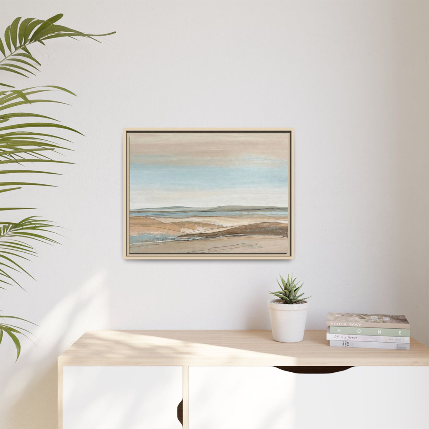 Framed Abstract Landscape Matte Canvas — Serene Coastal Horizon Wall Art