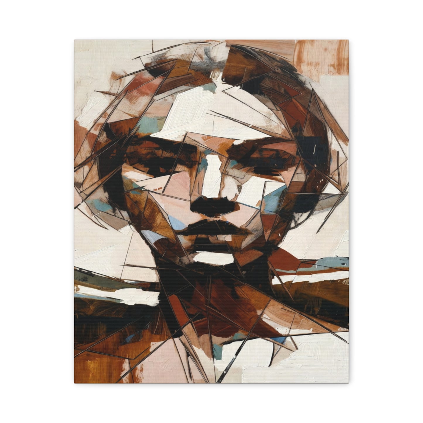 Abstract Geometric Portrait Canvas Print — Modern Brown & Teal Wall Art