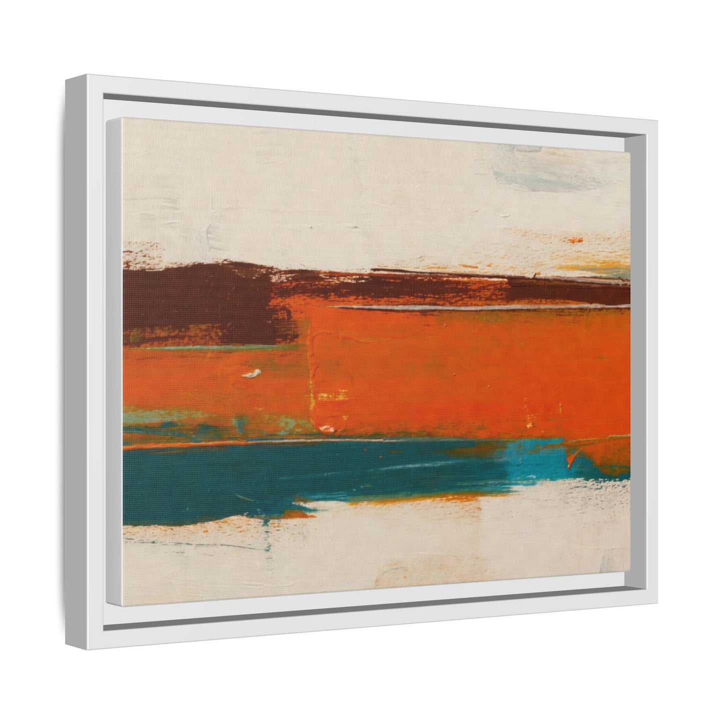 Abstract Horizon Matte Canvas Framed Print — Modern Orange Teal Wall Art