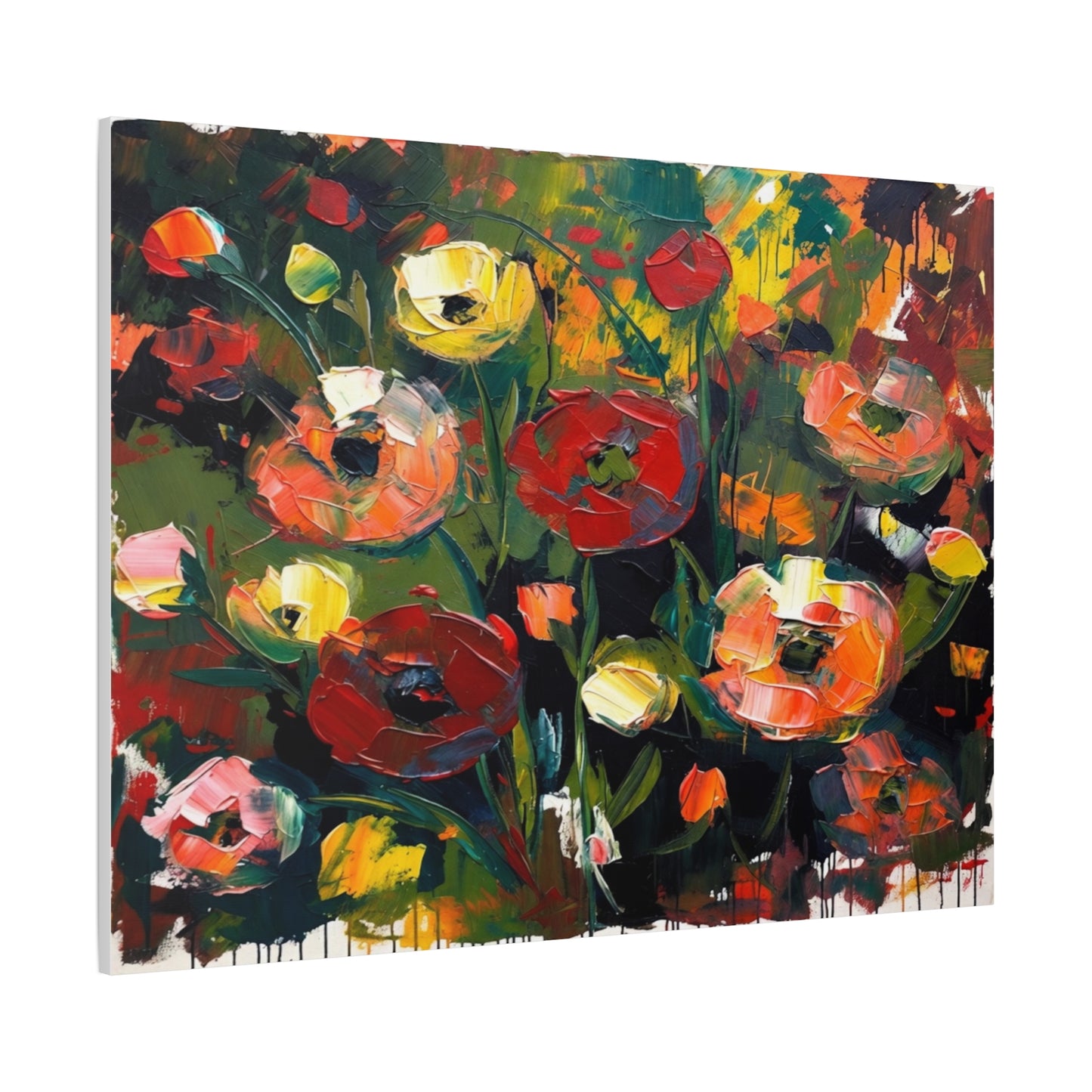 Bold Floral Abstract Canvas Print — Colorful Poppy Wall Art, Matte Stretched 1.25"