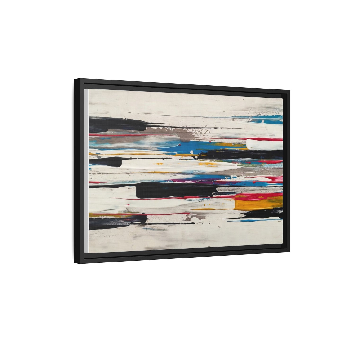 Abstract Multi-Color Framed Canvas Wall Art — Modern Horizontal Brushstroke Print