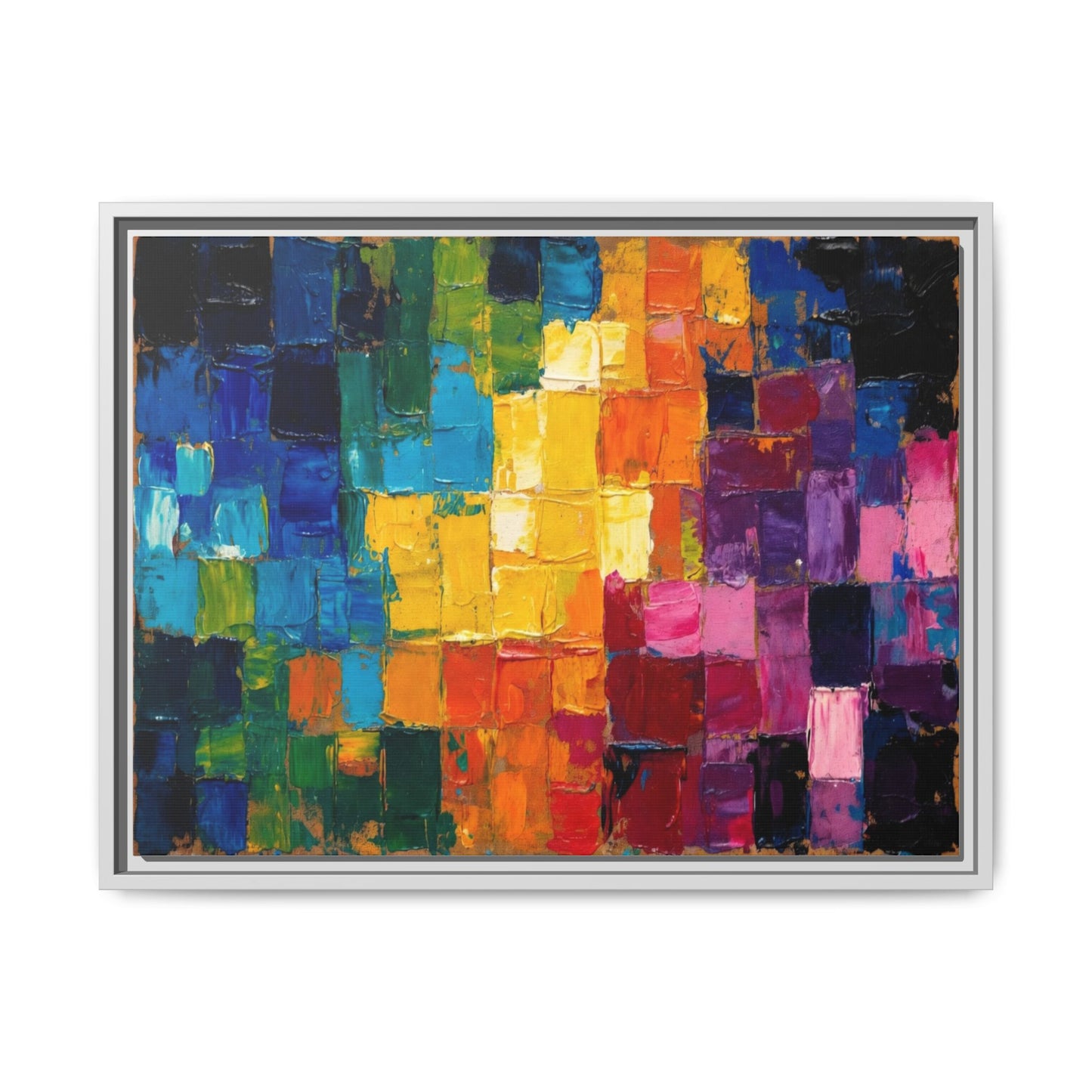 Abstract Rainbow Mosaic Framed Canvas Print — Colorful Modern Wall Art