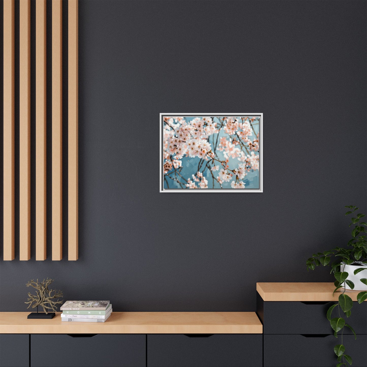 Framed Cherry Blossom Matte Canvas Print — Soft Pink Floral Wall Art