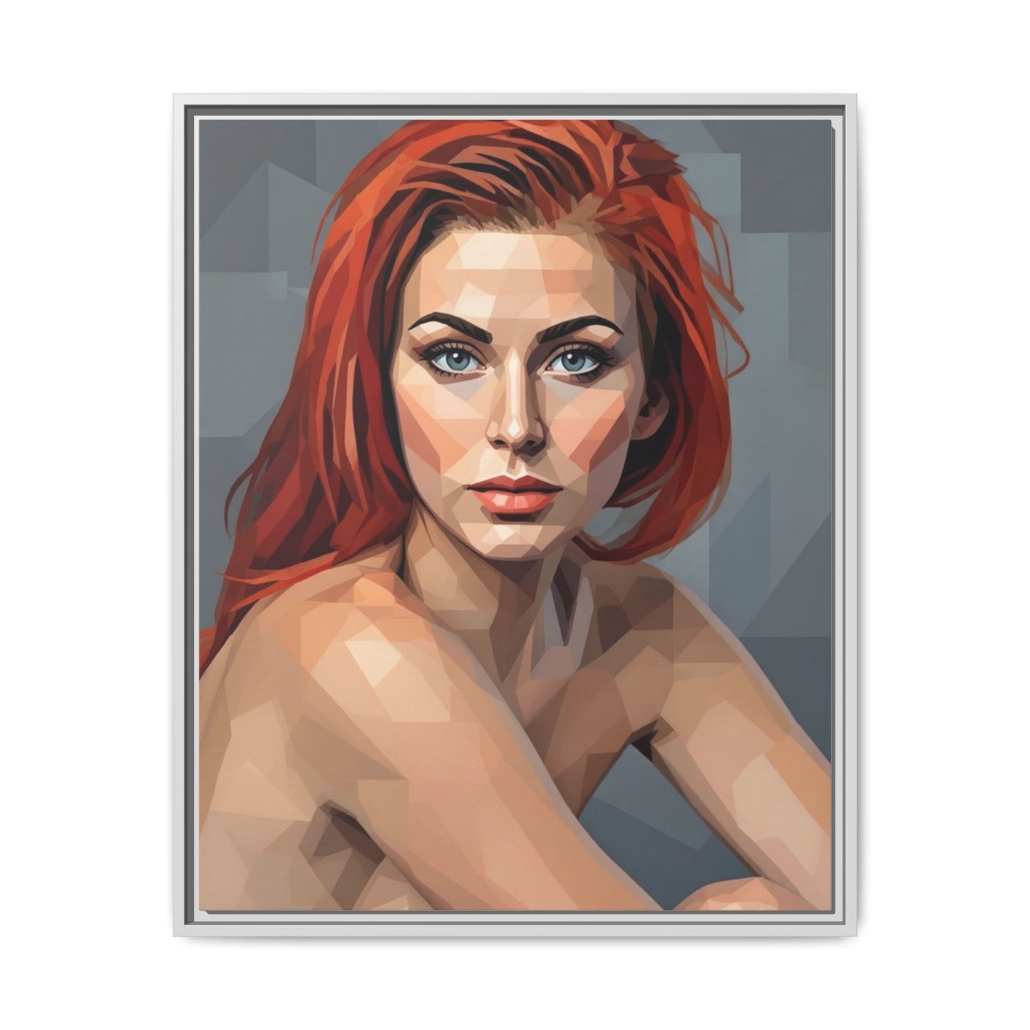 Framed Matte Canvas Portrait — Geometric Redhead Wall Art