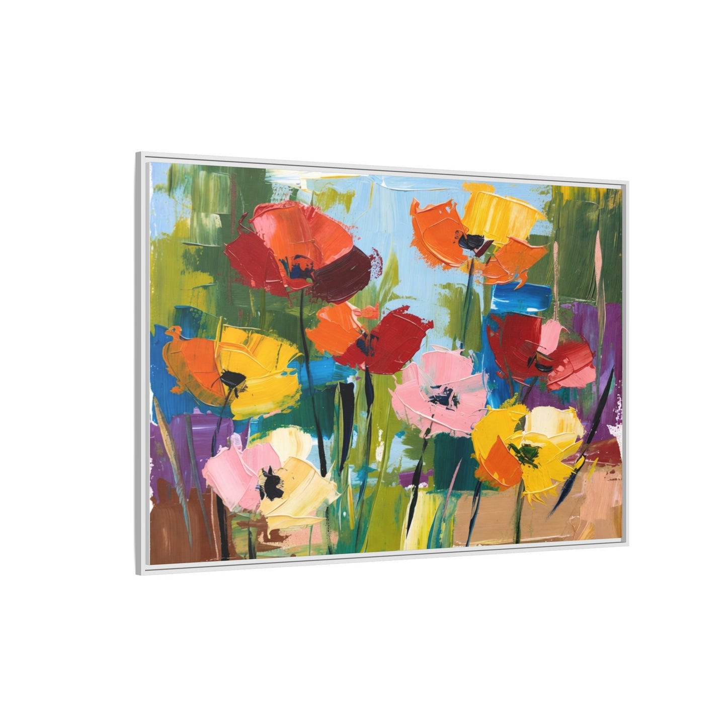 Framed Floral Canvas Print — Colorful Abstract Poppy Artwork