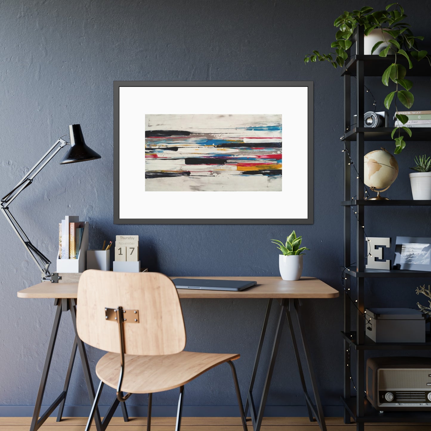 Abstract Color Stripe Framed Poster - Modern Minimalist Wall Art