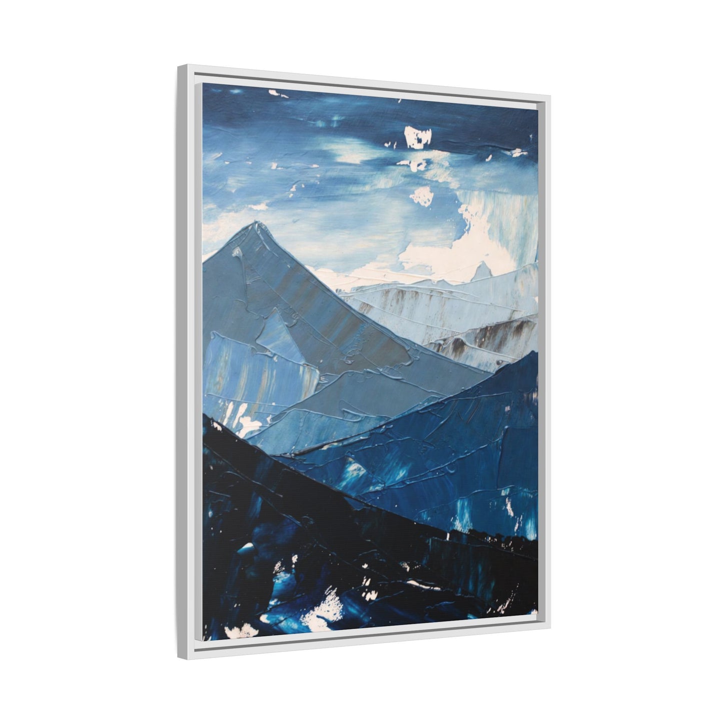 Blue Mountain Landscape Matte Canvas Framed | Abstract Mountain Wall Art