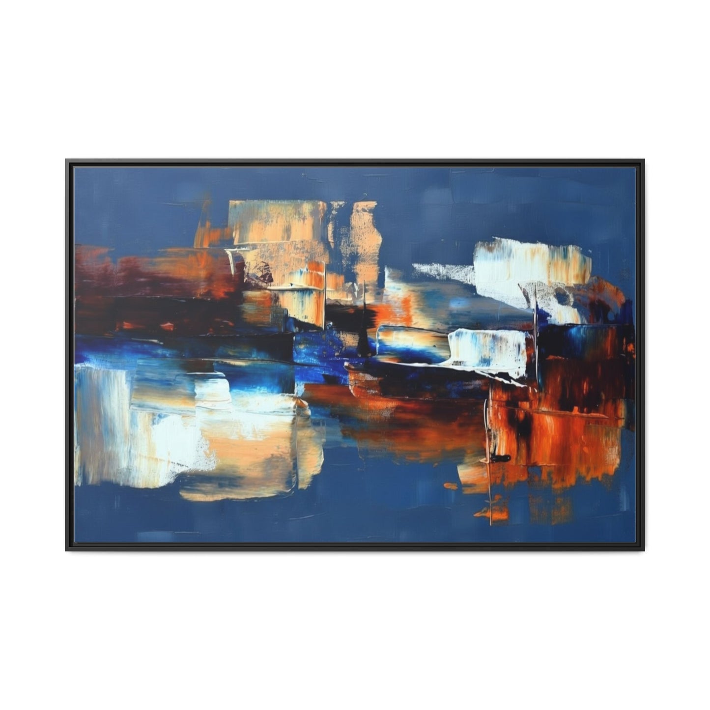 Abstract Blue & Rust Framed Canvas Art — Modern Matte Wall Painting