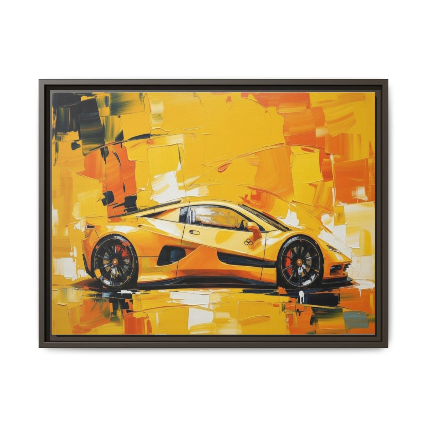 Yellow Sports Car Abstract Matte Canvas Framed Print