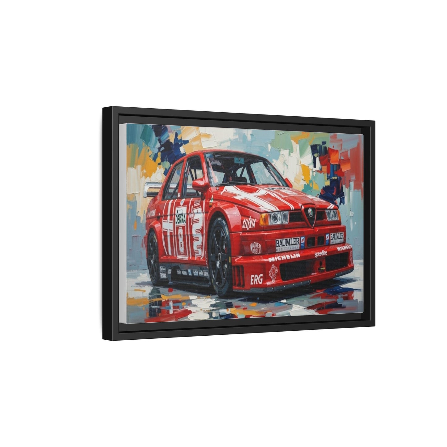 Framed Racing Car Canvas Print — Red Alfa Romeo Track Art