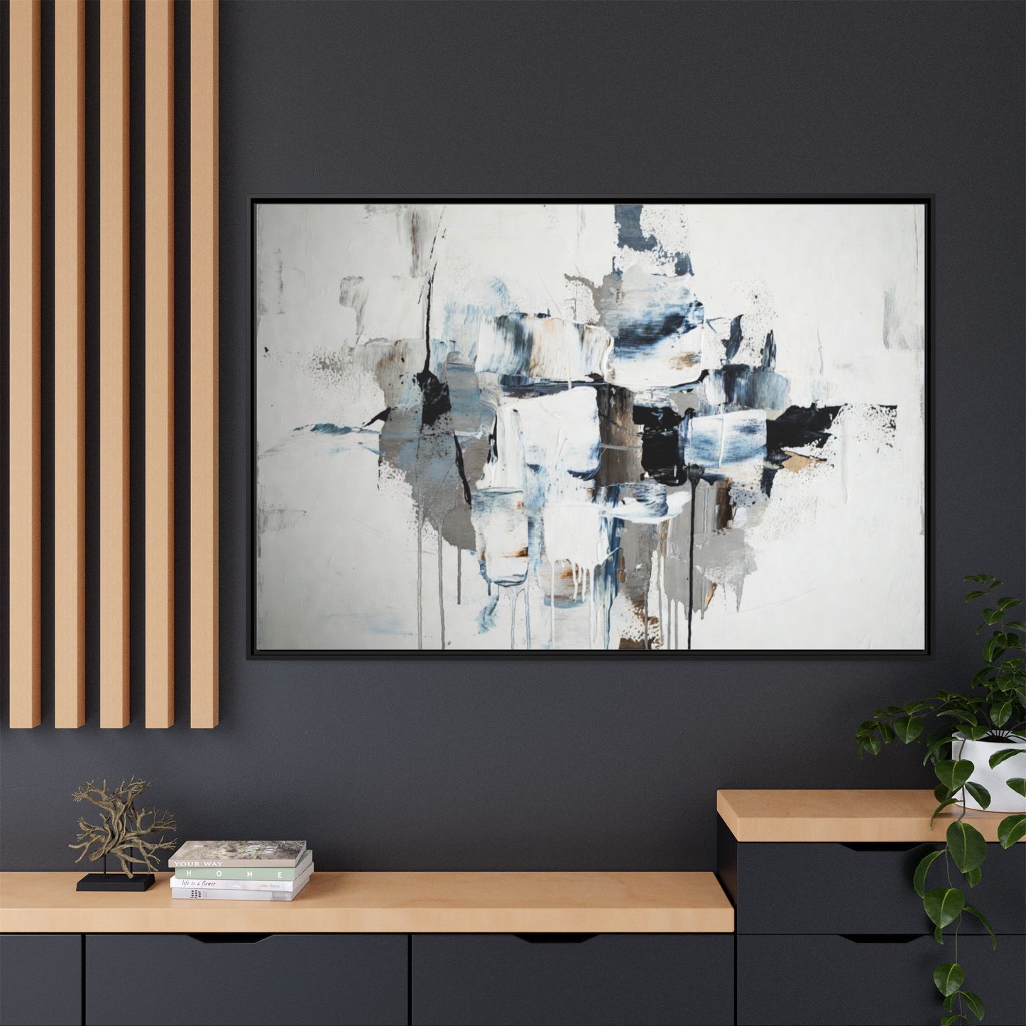 Framed Abstract Canvas Art — Blue Neutral Modern Wall Print