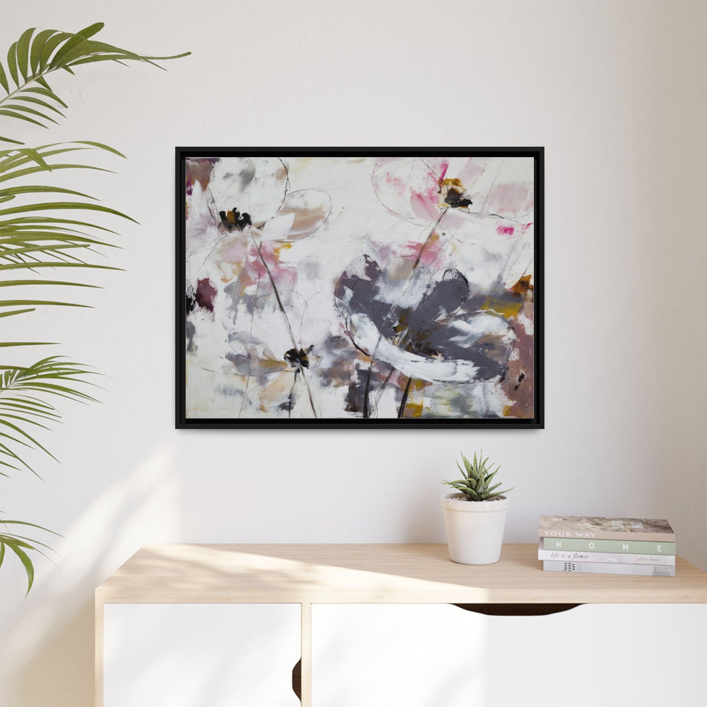 Abstract Floral Matte Canvas Framed Wall Art — Soft Watercolor Blooms