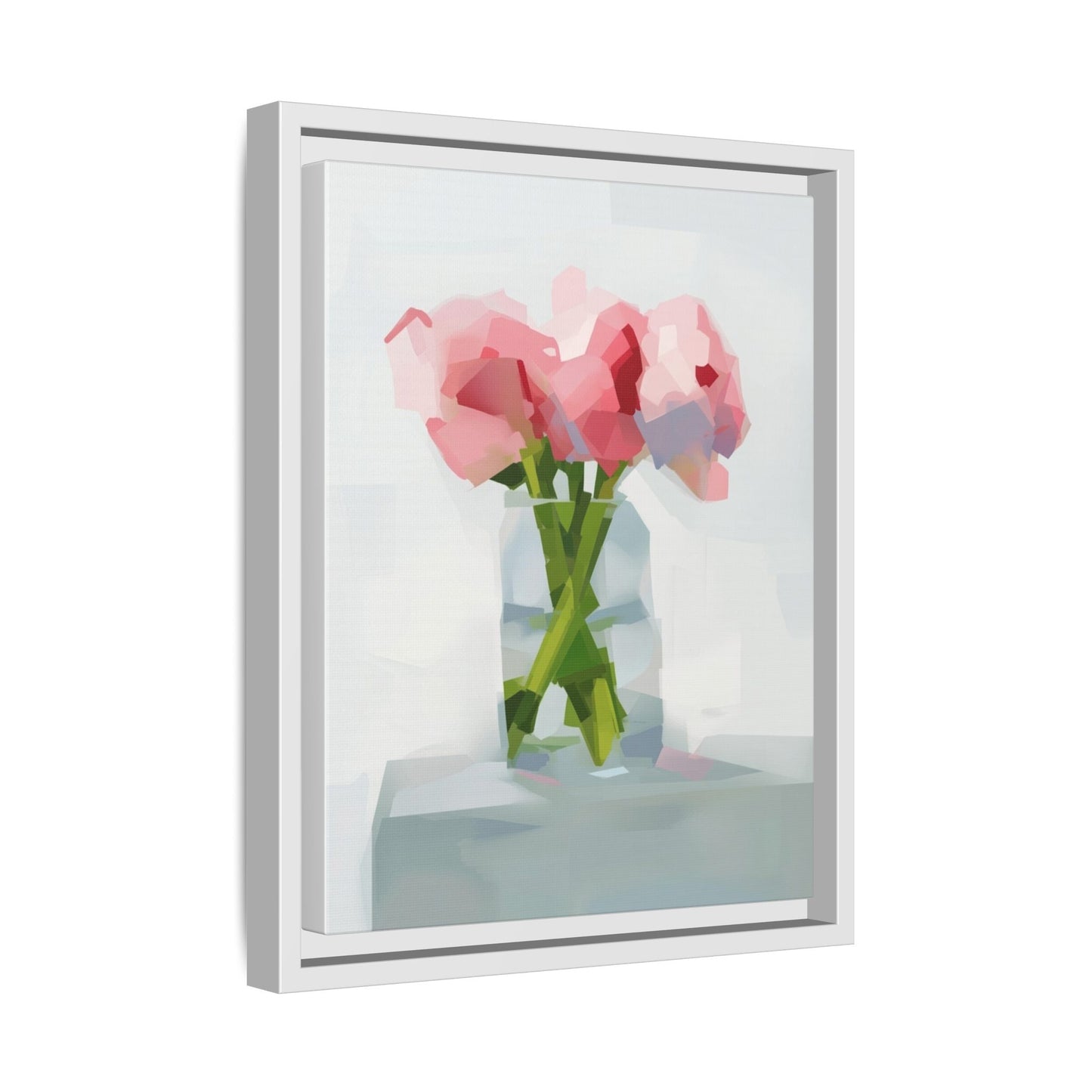 Framed Floral Canvas Art — Pink Peonies in Vase (Matte)
