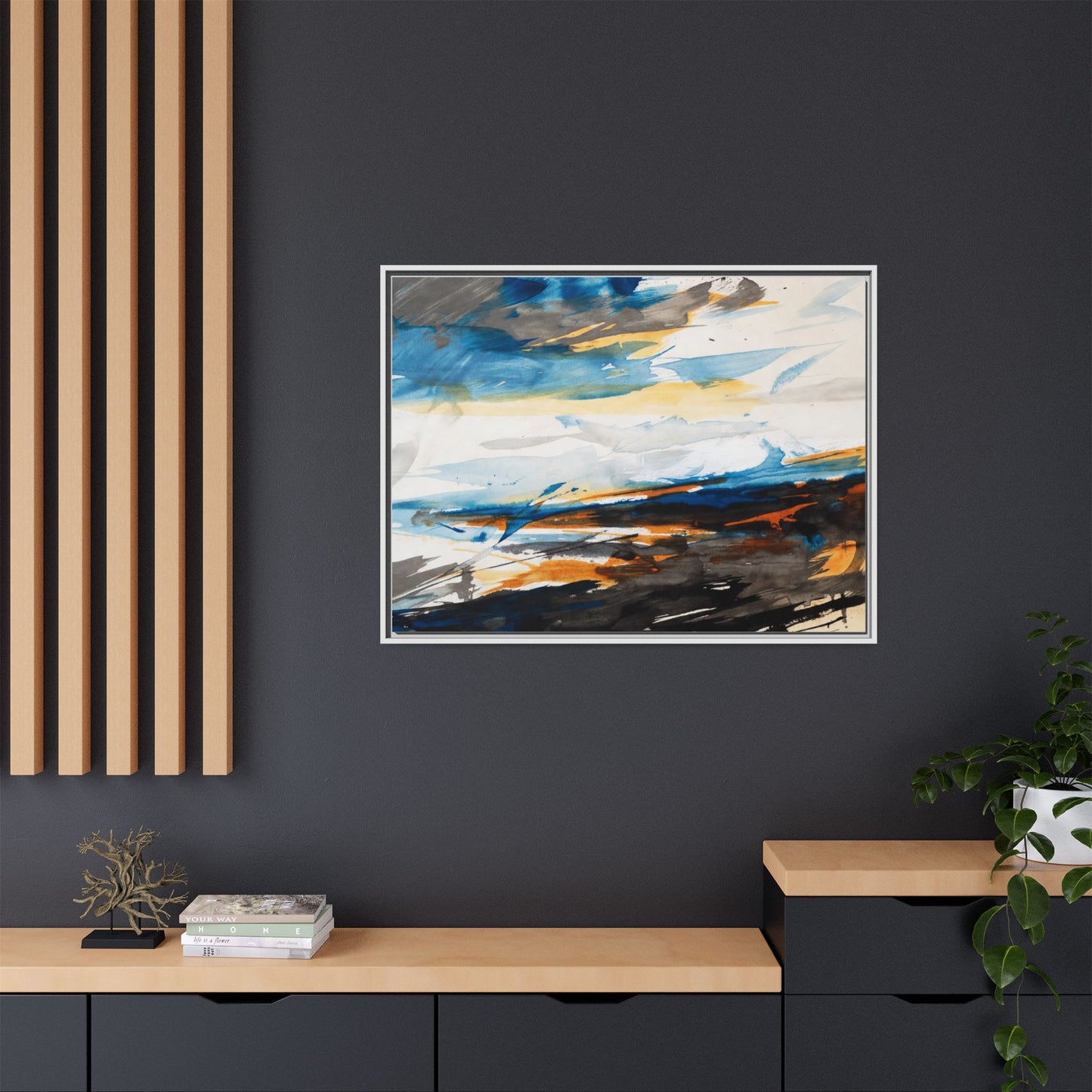 Abstract Coastal Waves Matte Canvas Framed Wall Art