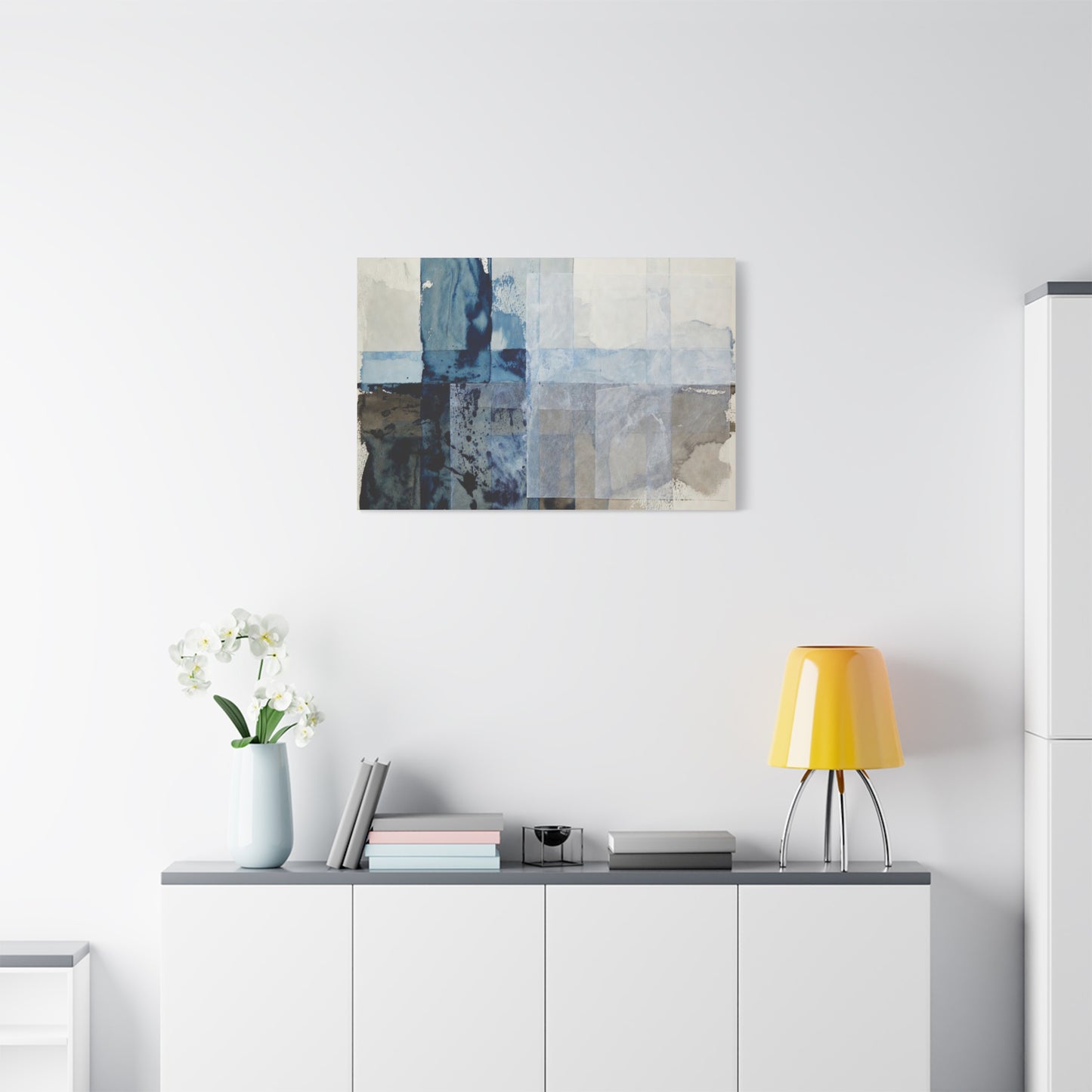 Abstract Blue Geometric Canvas Art — Stretched Matte Wall Decor
