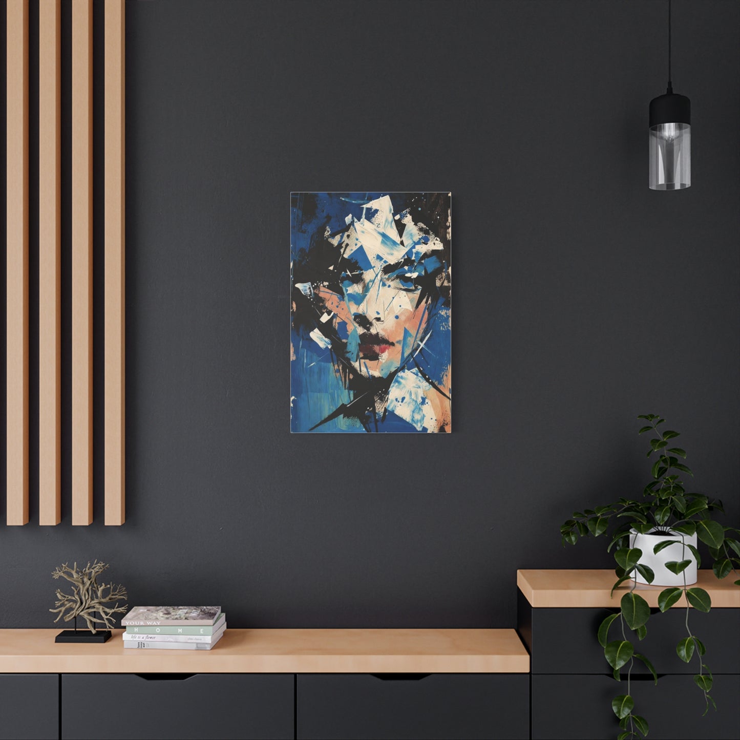 Abstract Blue Portrait Canvas Print — Modern Stretched Wall Art