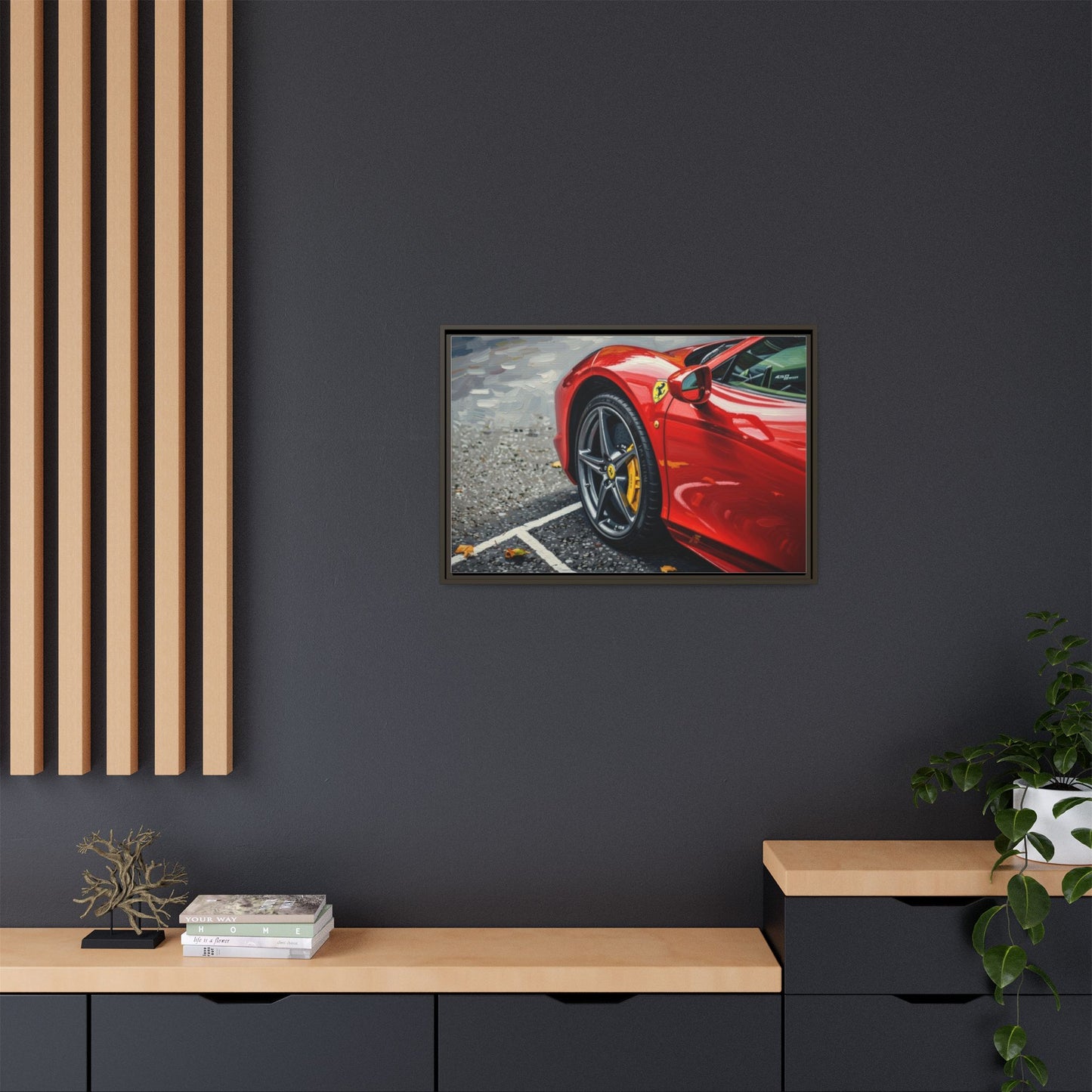 Framed Matte Canvas: Red Sports Car Close-Up Art Print