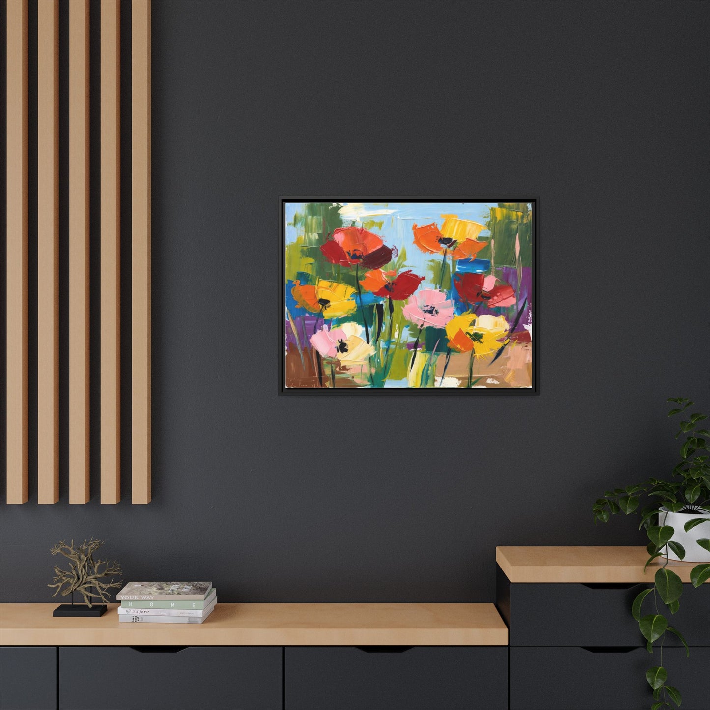 Framed Floral Canvas Print — Colorful Abstract Poppy Artwork