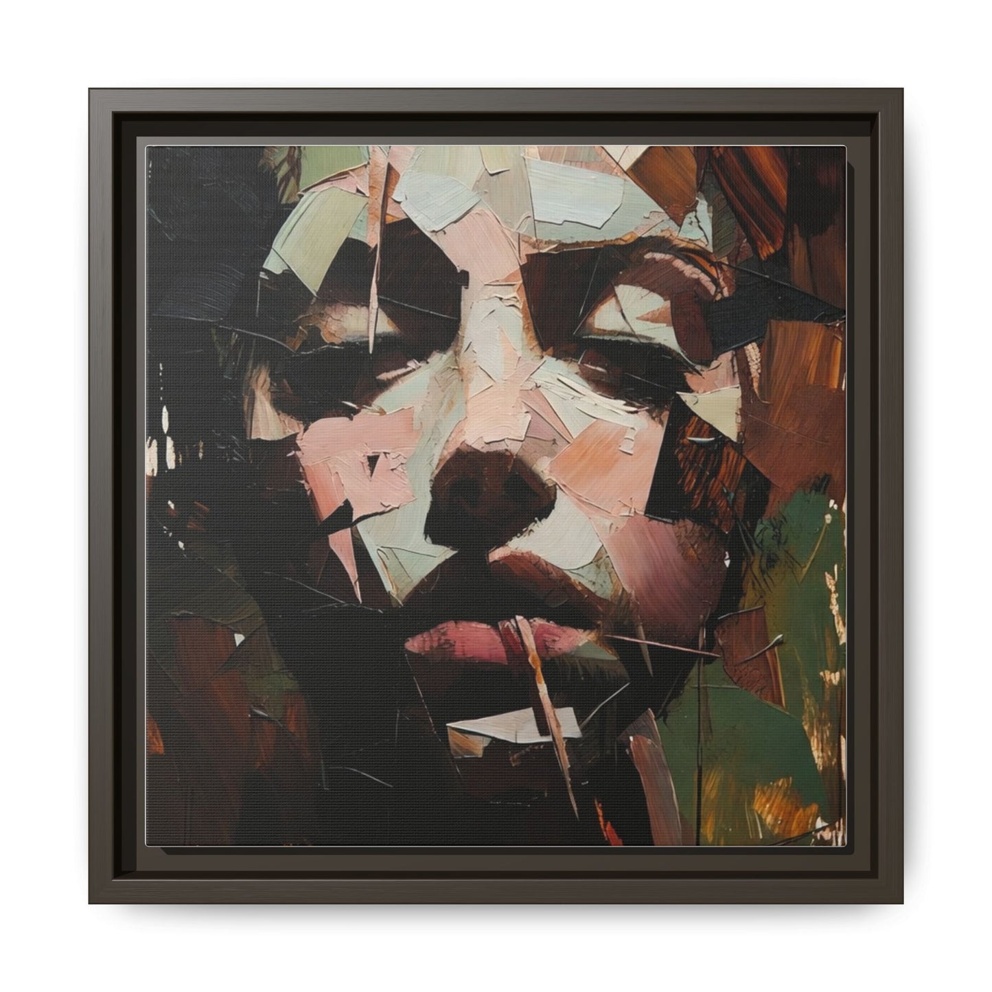 Matte Framed Canvas Art — Abstract Female Portrait, Moody Multicolor