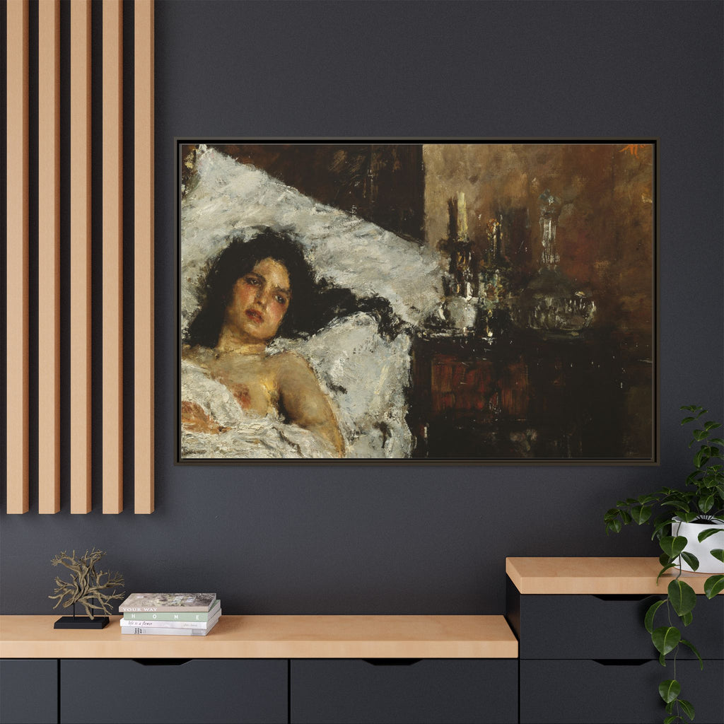 Resting by Antonio Mancini Framed Matte Canvas Wall Art Print