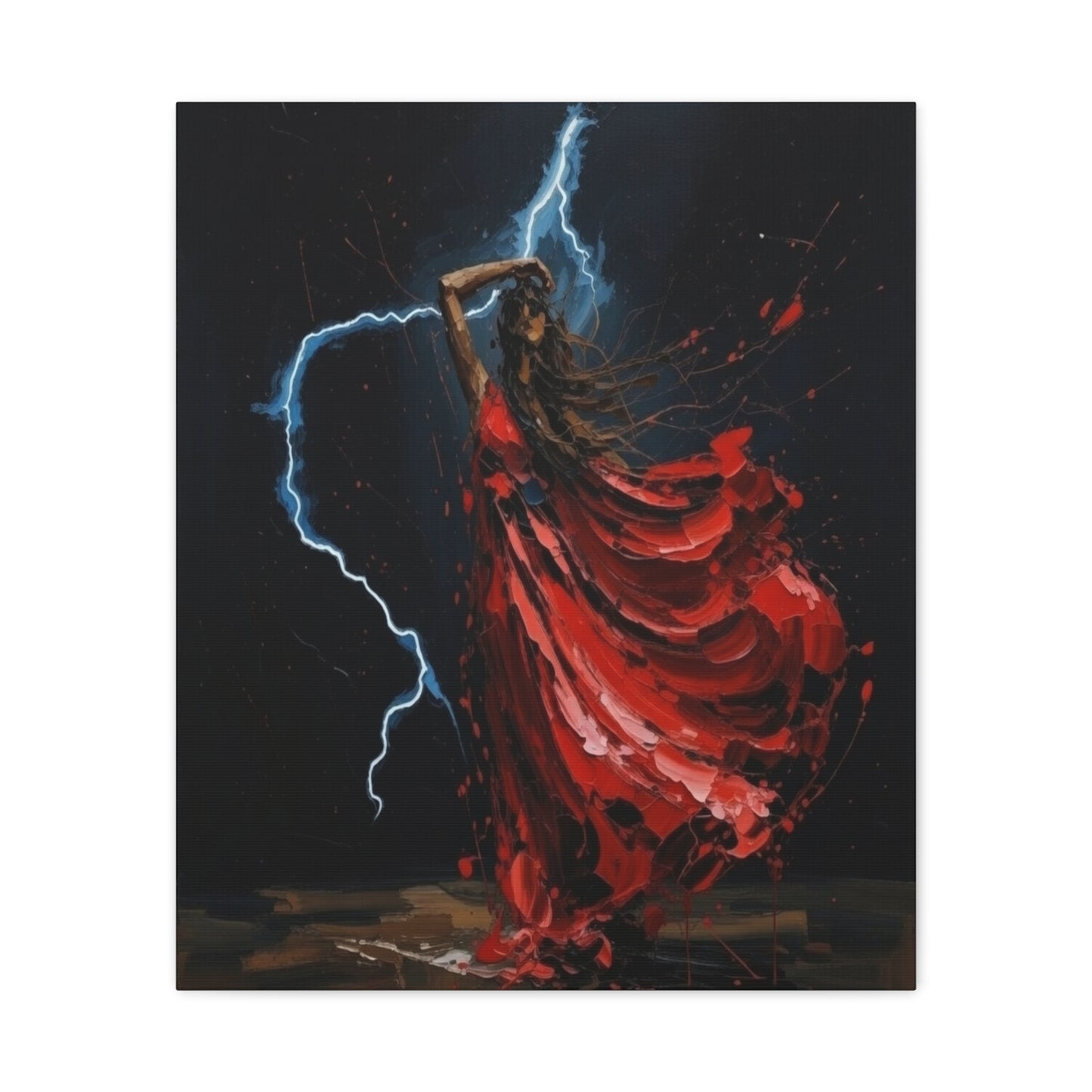 Red Dance Lightning - Matte Stretched Canvas Art