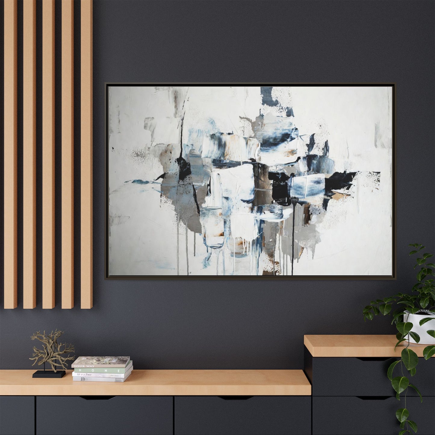 Framed Abstract Canvas Art — Blue Neutral Modern Wall Print