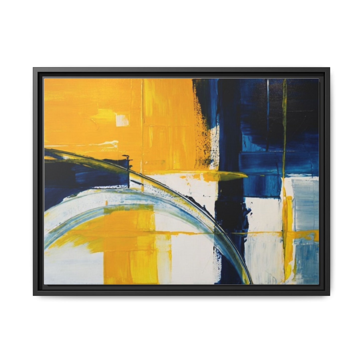Abstract Yellow & Blue Framed Canvas Wall Art — Modern Matte Canvas Print