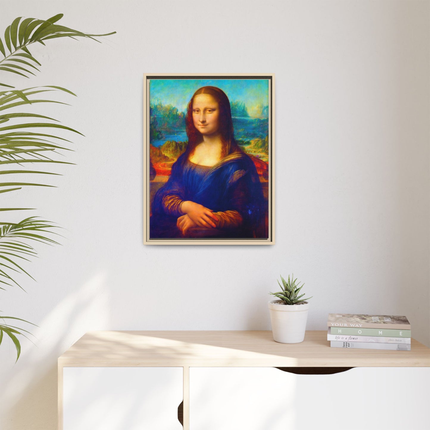 Framed Matte Canvas Print — Colorful Mona Lisa Wall Art