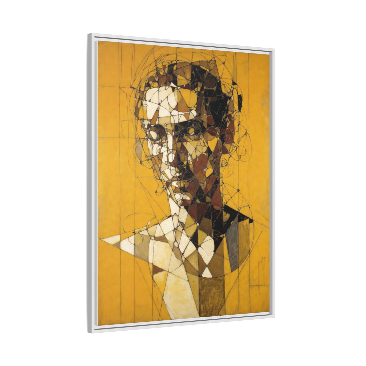 Framed Matte Canvas Art - Abstract Geometric Portrait on Mustard Yellow