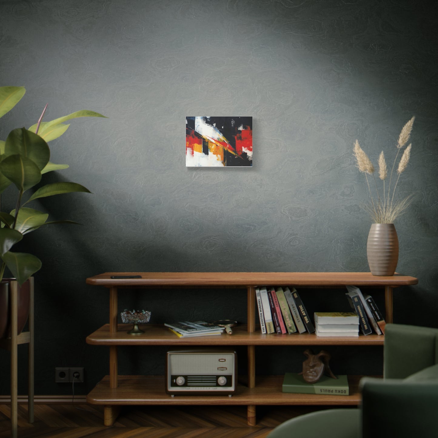 Abstract Geometric Canvas Art — Bold Red & Black Modern Wall Painting