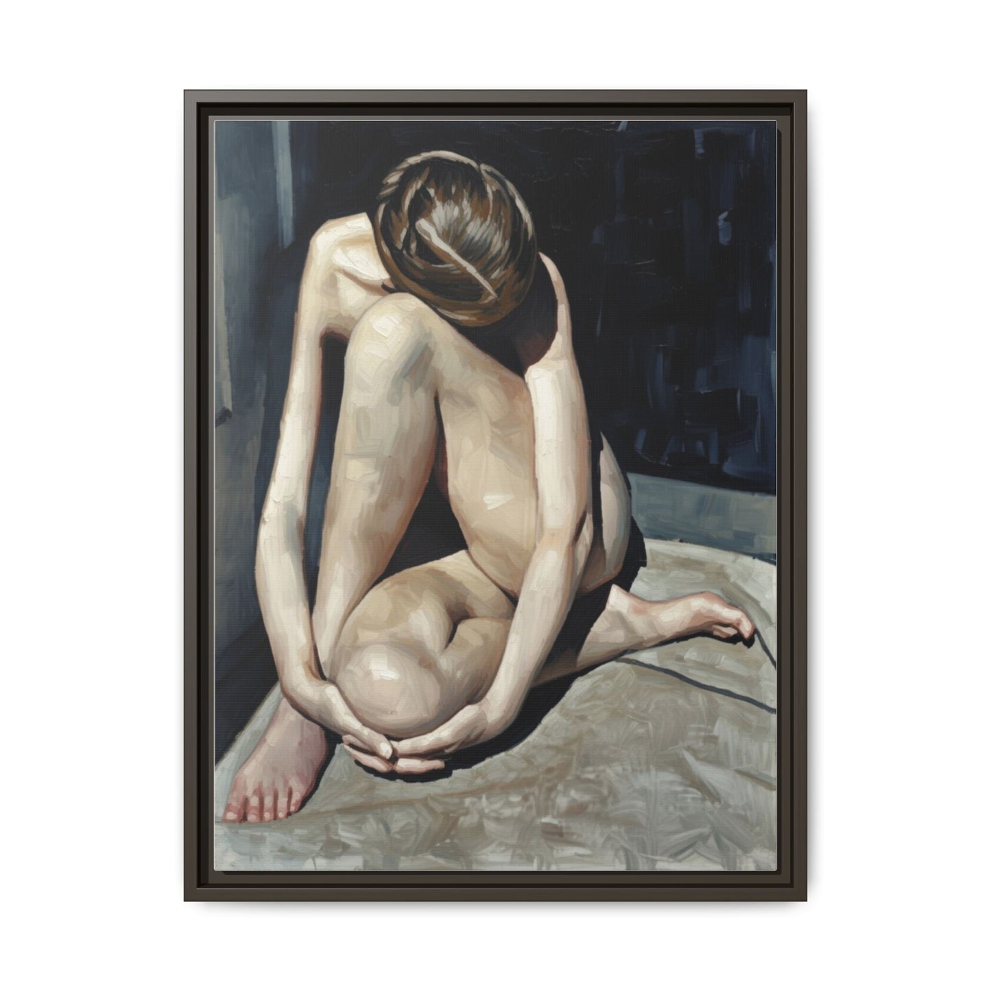 Framed Matte Canvas Print Contemplative Nude Figure Art