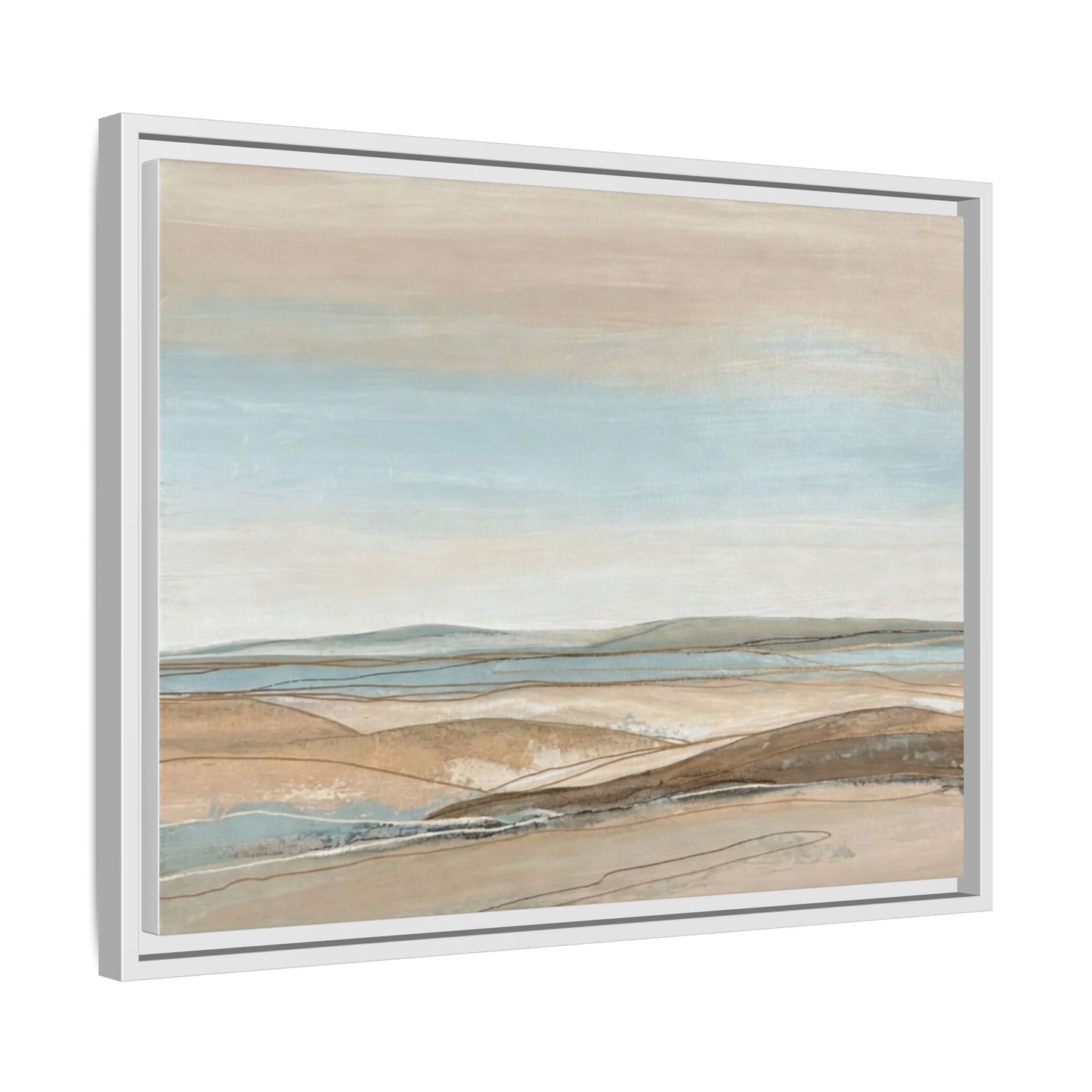 Framed Abstract Landscape Matte Canvas — Serene Coastal Horizon Wall Art