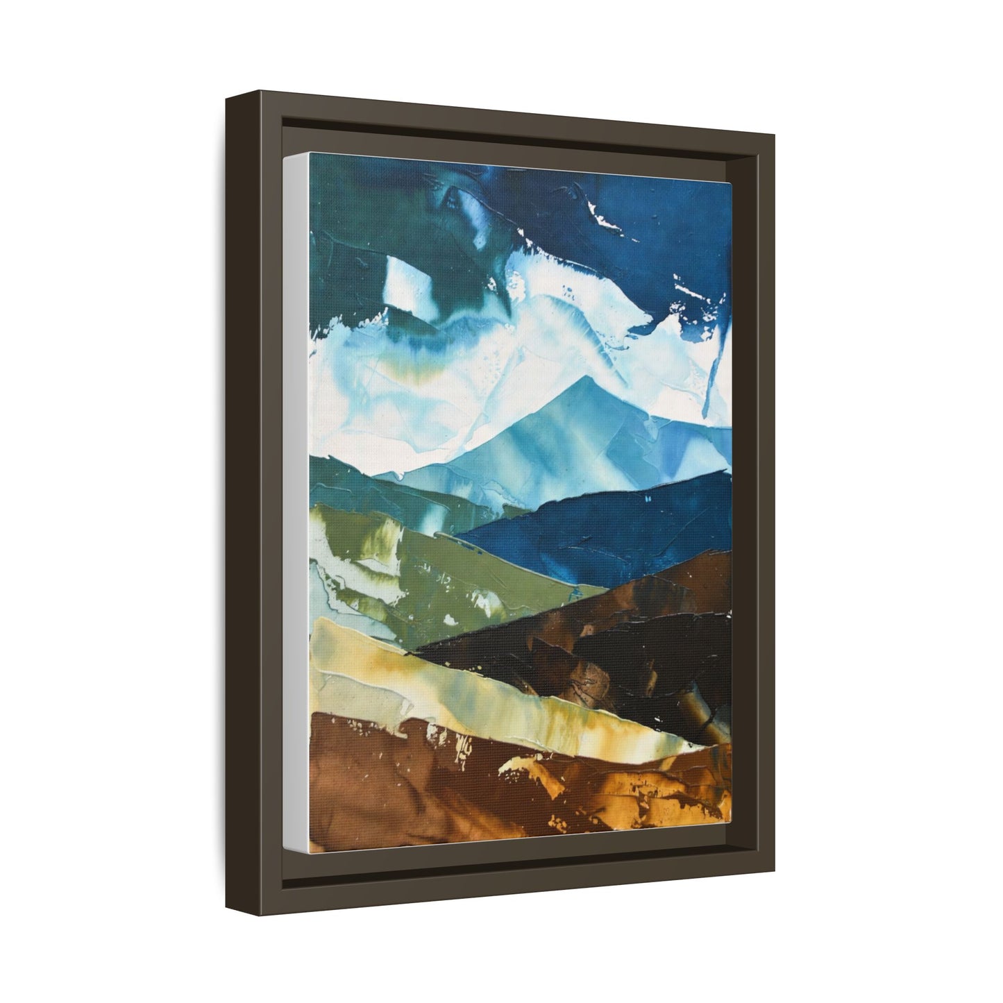 Framed Abstract Mountain Canvas Art — Blue & Earthtone Landscape Print