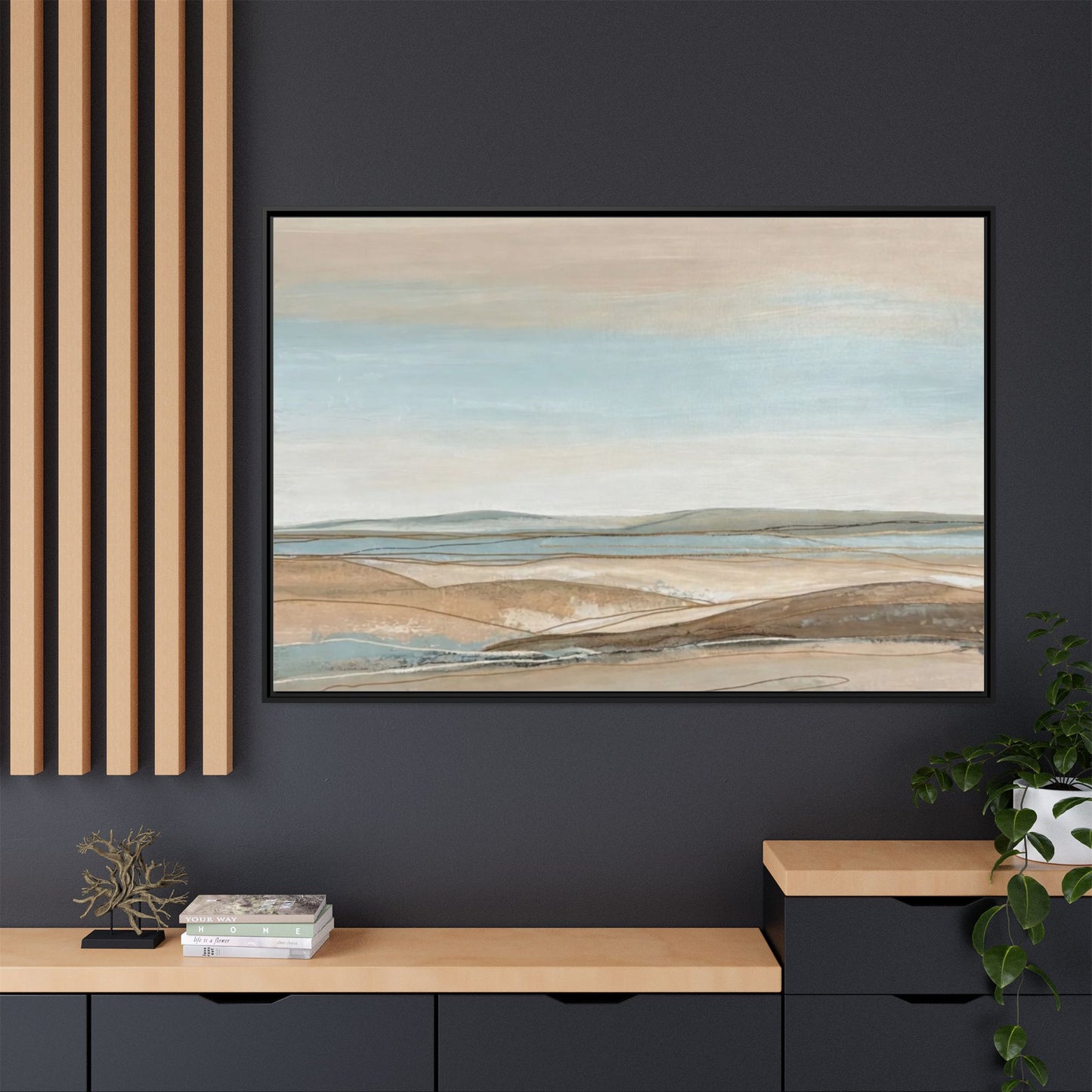 Framed Abstract Landscape Matte Canvas — Serene Coastal Horizon Wall Art
