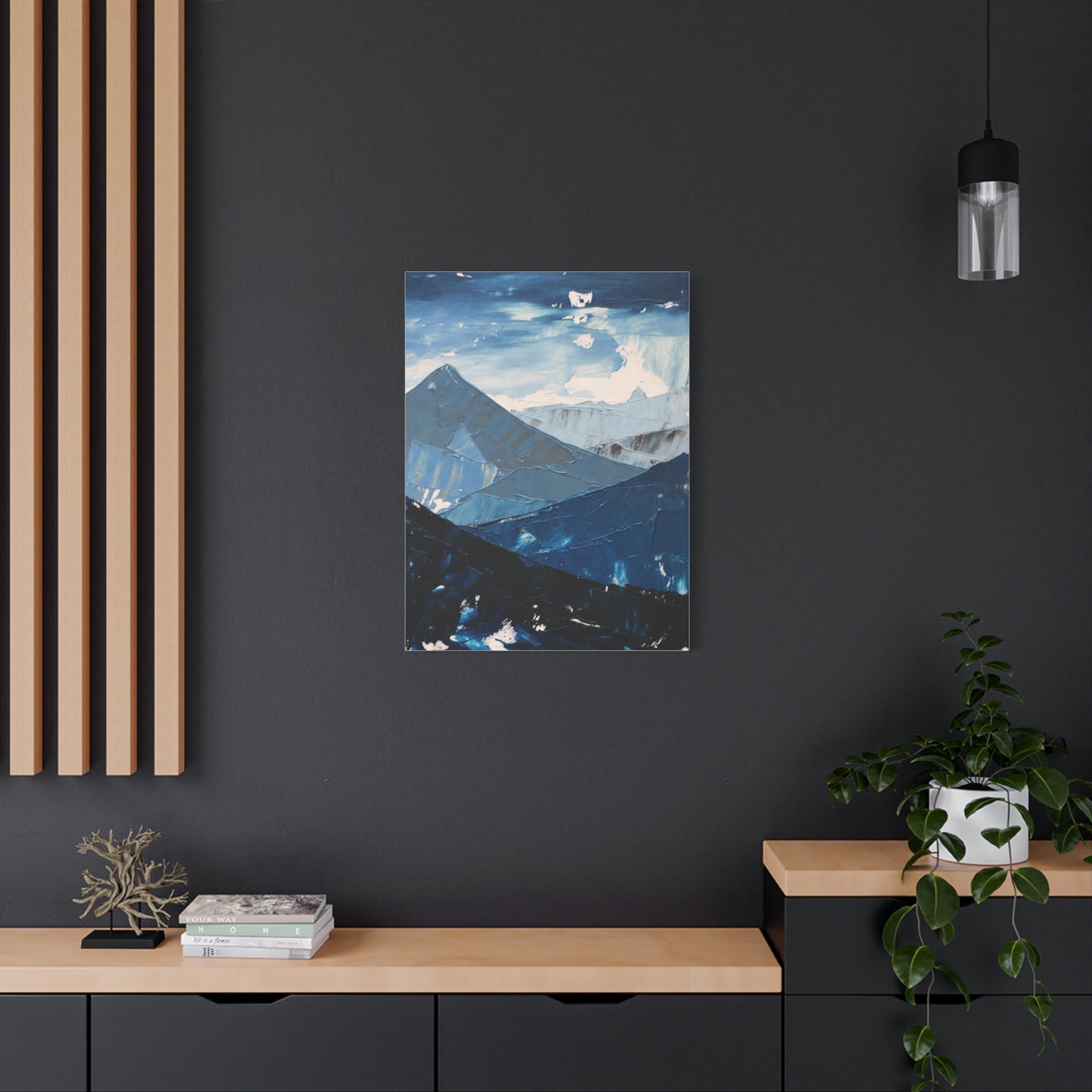 Blue Mountain Abstract Canvas Wall Art – Stretched Matte Mountain Landscape