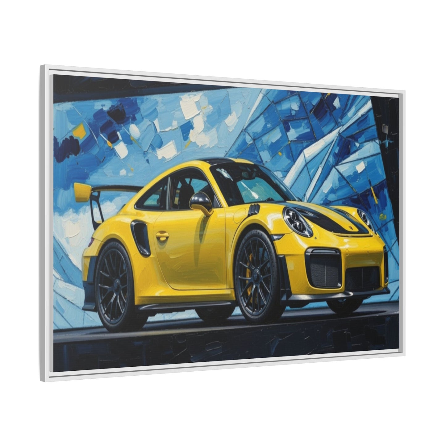 Yellow Porsche Sports Car Matte Framed Canvas – Modern Automotive Wall Art