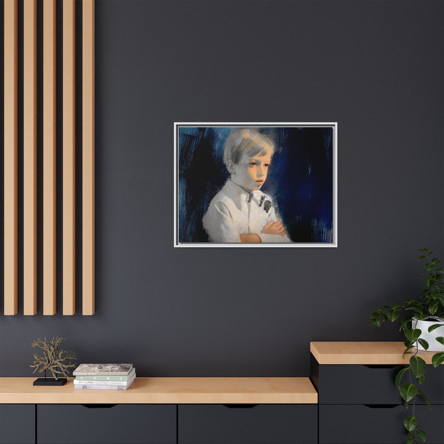 Painting of boy by Unknown Artist Framed Matte Canvas Wall Art Print