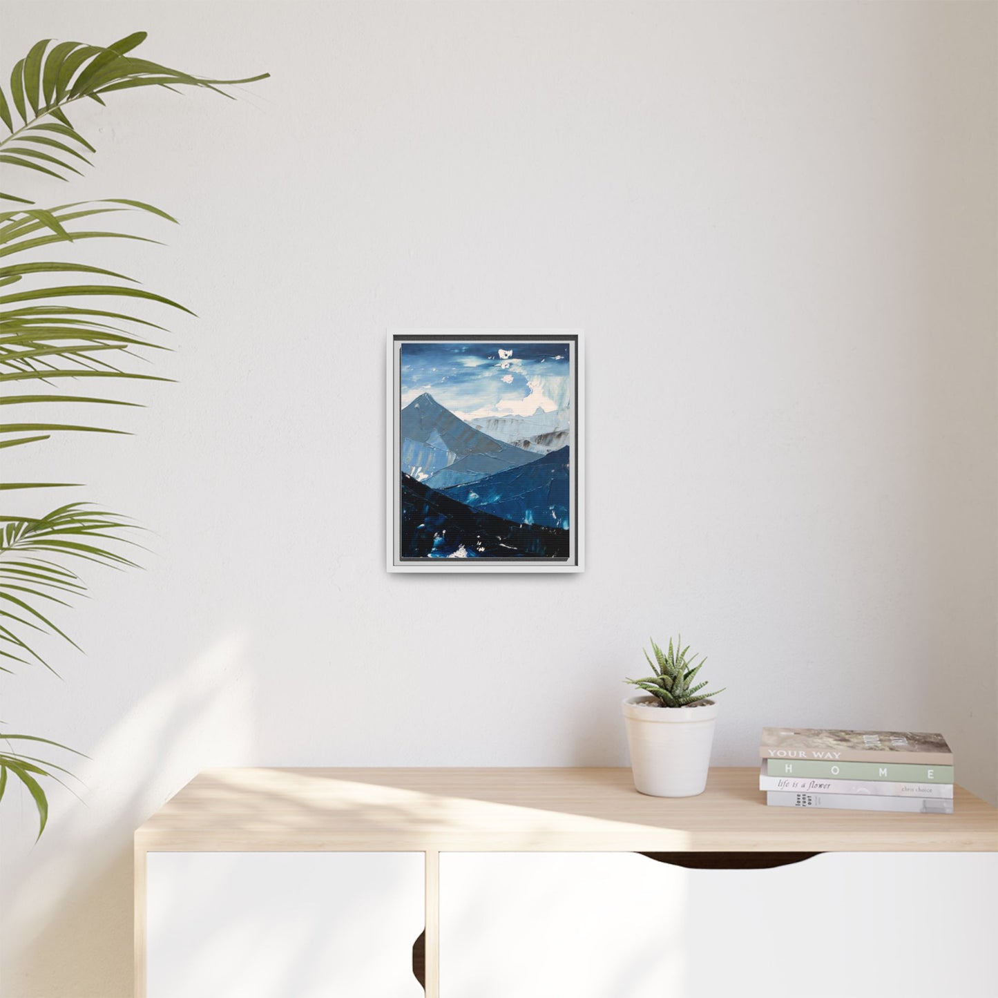 Blue Mountain Landscape Matte Canvas Framed | Abstract Mountain Wall Art