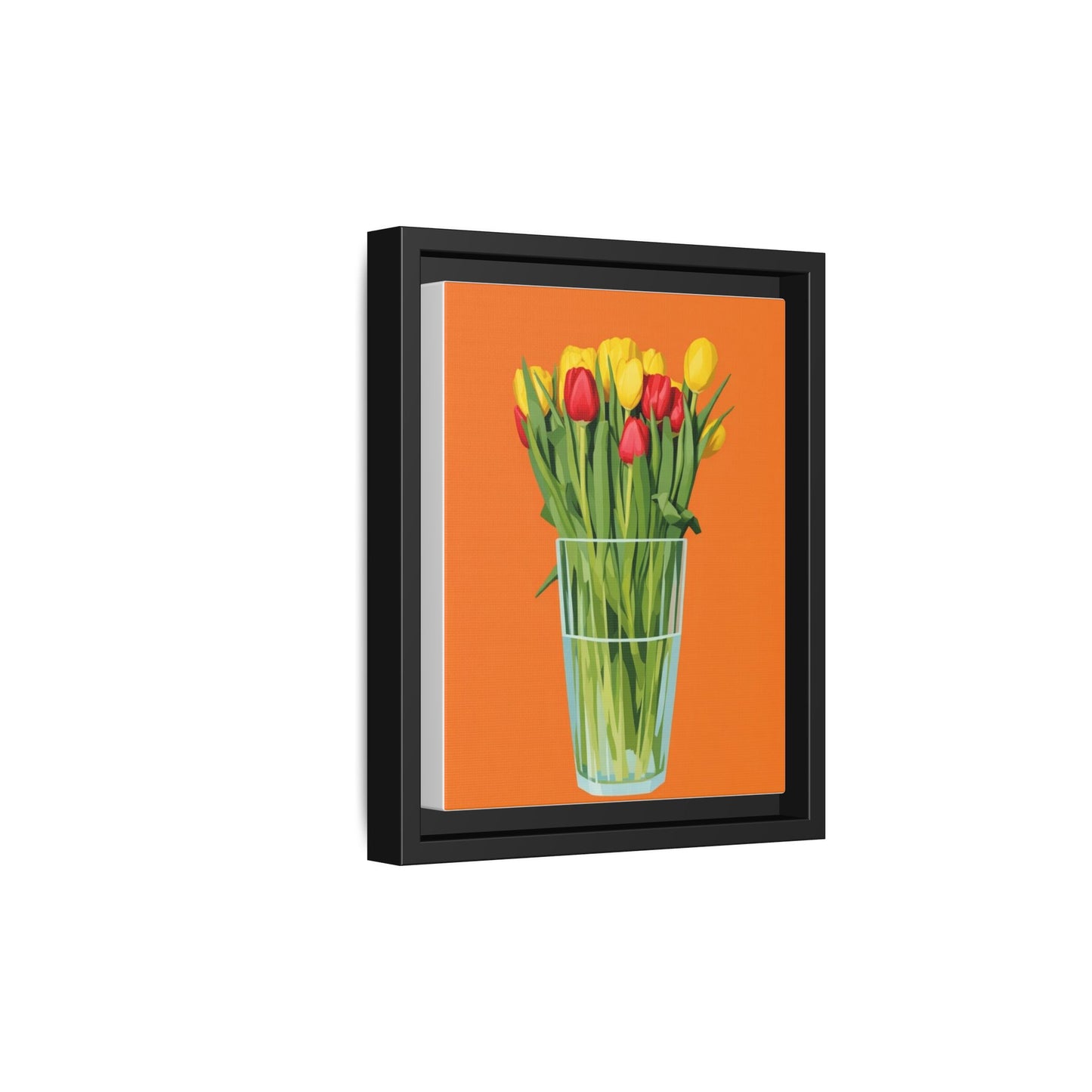 Framed Tulip Canvas Print — Colorful Tulips in Glass Vase