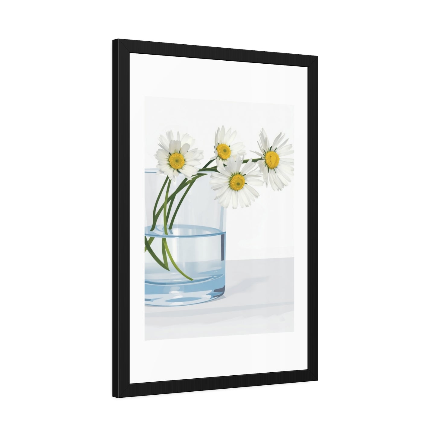 Framed Poster — Daisies in Glass Vase Wall Art, Minimal Botanical Print for Living Room