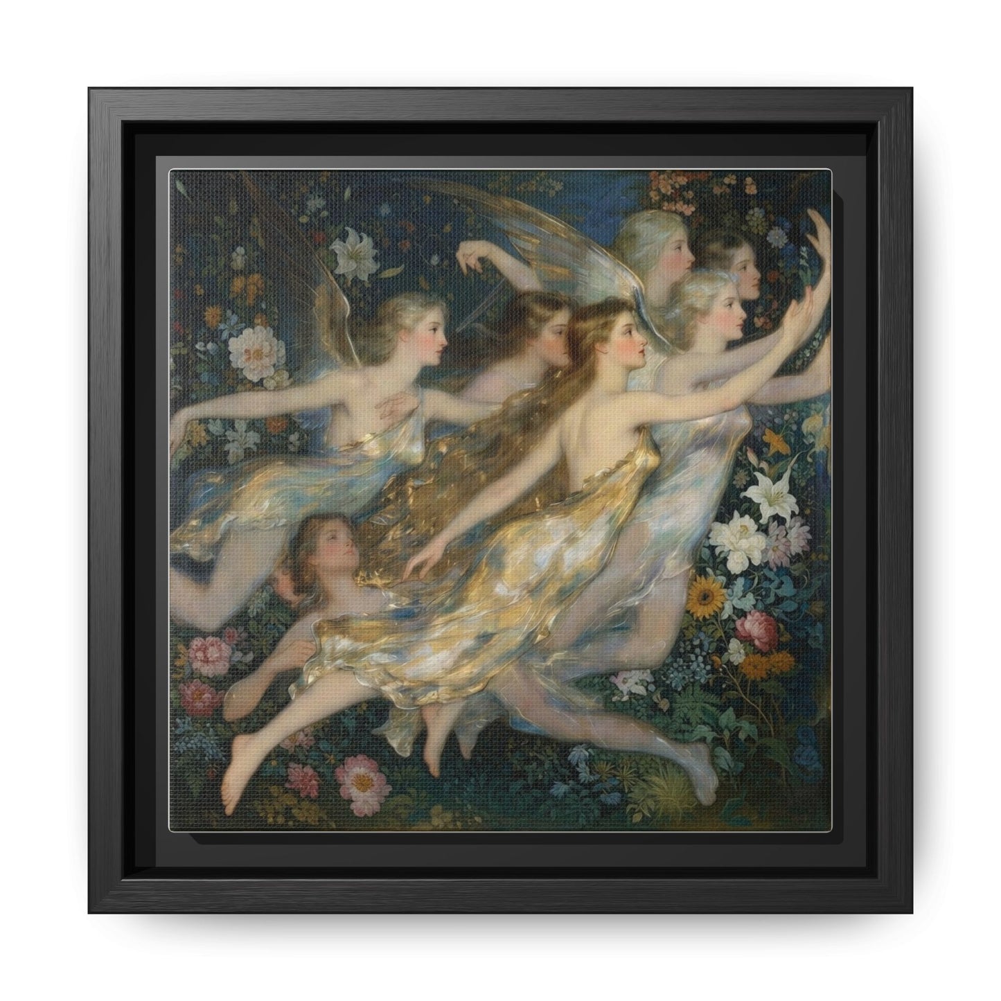Framed Matte Canvas Wall Art — Vintage Fairies & Floral Painting