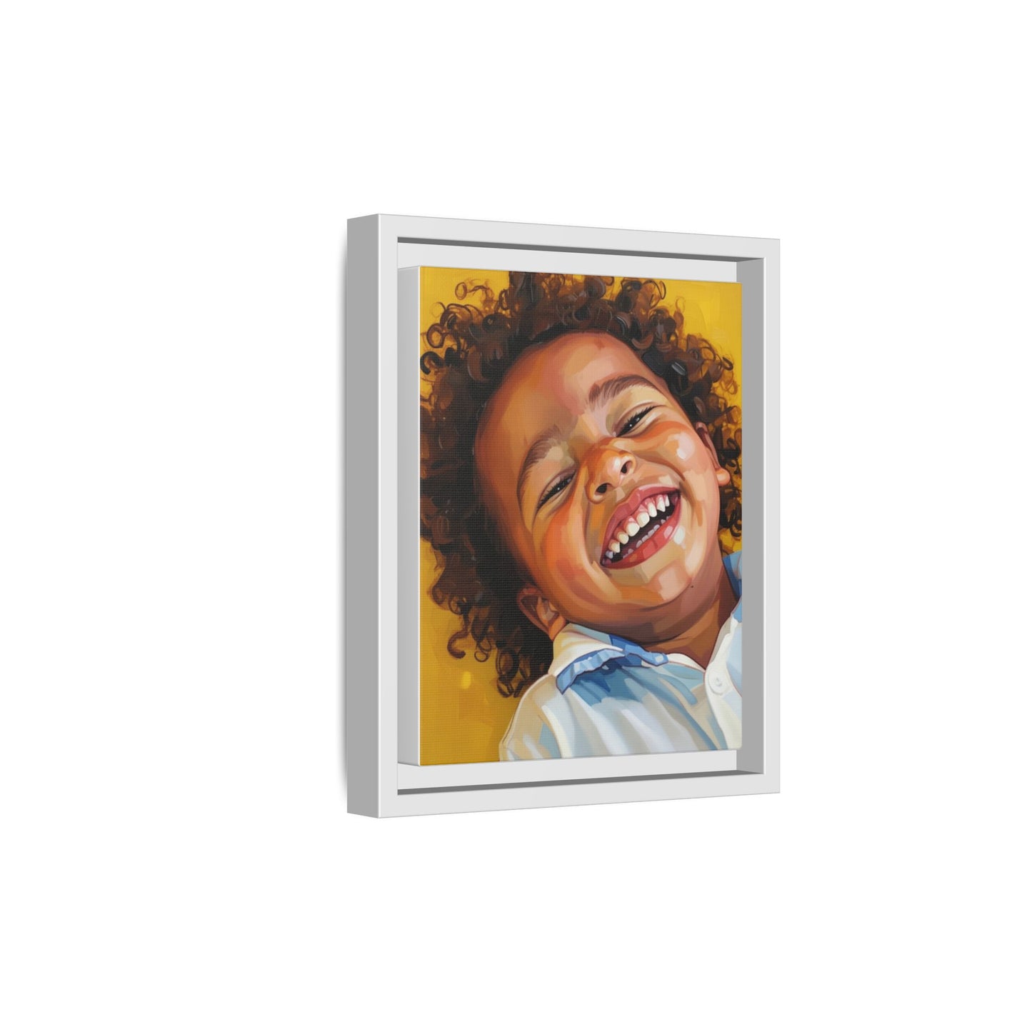 Framed Matte Canvas Print – Joyful Child Portrait, Colorful Nursery Wall Art