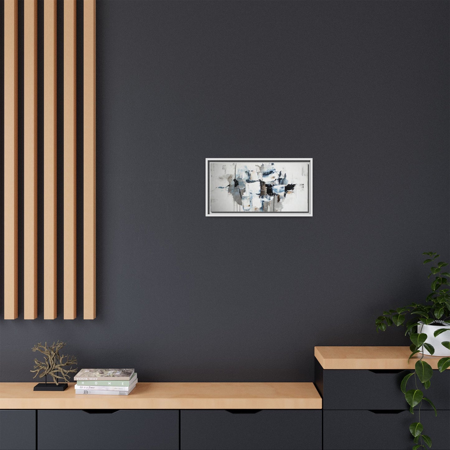 Framed Abstract Canvas Art — Blue Neutral Modern Wall Print
